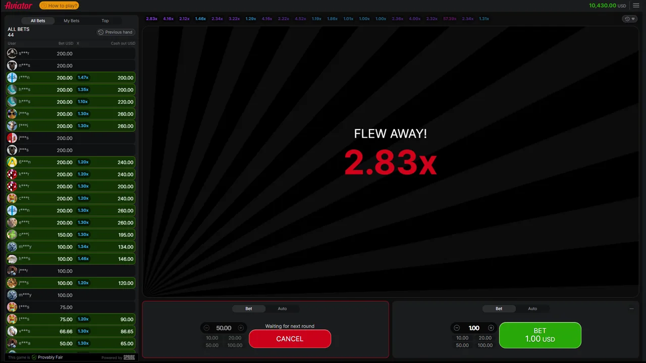 Plane crashed at 2.83x, cash out window missed, bet lost entirely